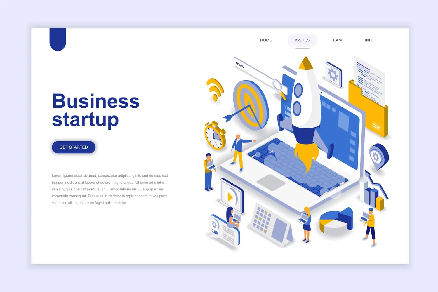 business startup isometric landing page