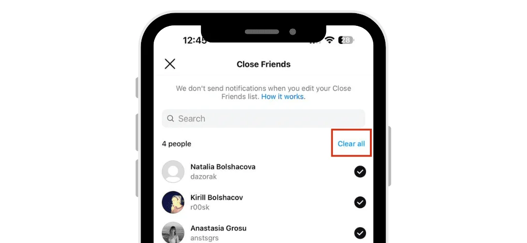 instagram close friends settings screen